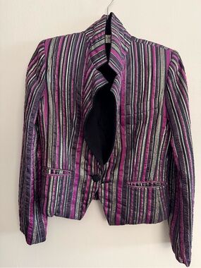 Women's Striped Pink & Black Tailored Blazer - Single Button